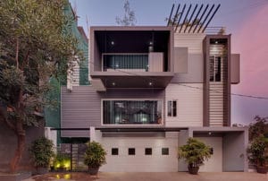 slokesh-60x40-plot-residence-front-elevation-design-evening
